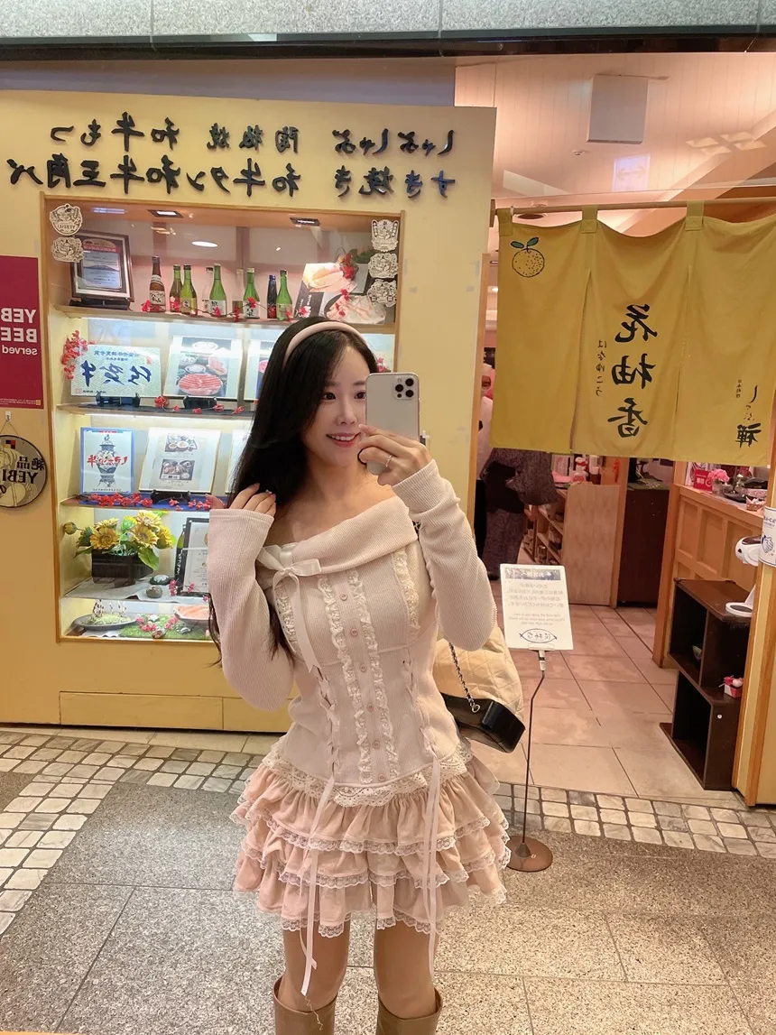 リボンレースオフショルTシャツ&フリルリボンレースミニスカートSET | mirangmirang | 詳細画像11
