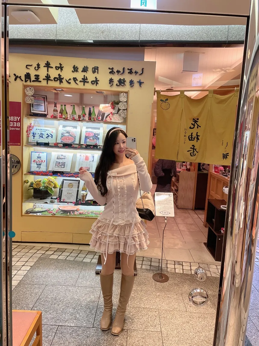 リボンレースオフショルTシャツ&フリルリボンレースミニスカートSET | mirangmirang | 詳細画像12