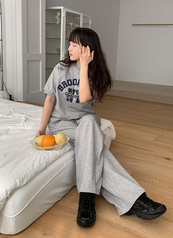 BROOKLYN半袖スウェット&ワイドパンツSET | レディースファッション