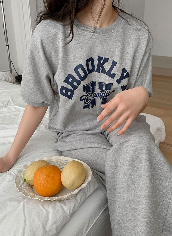 BROOKLYN半袖スウェット&ワイドパンツSET | レディースファッション