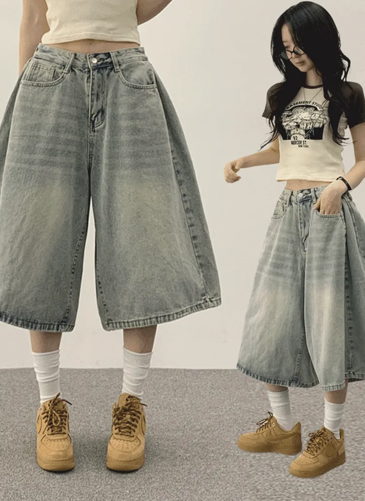 サイドタックビンテージバミューダデニムパンツ | withhuilin | 詳細画像1