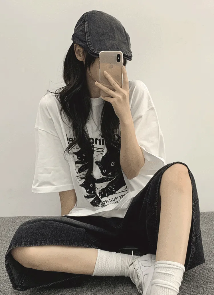 コミカルキャット半袖Tシャツ | withhuilin | 詳細画像1