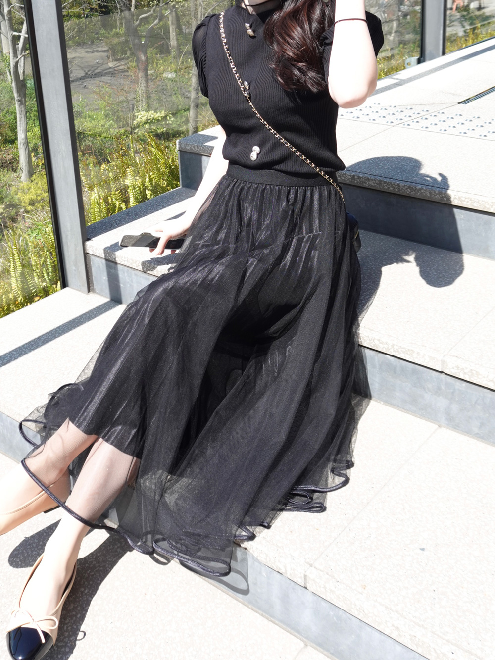 プリーツチュールロングスカート | 詳細画像12