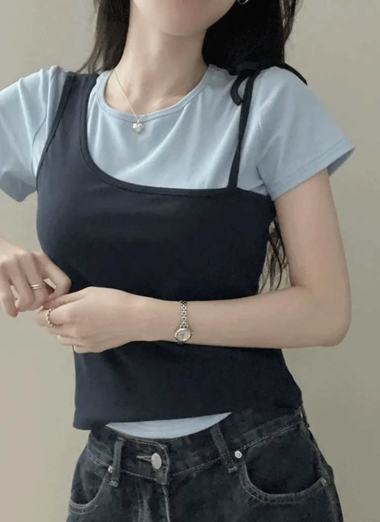 アンバランスリボンビスチェ&半袖TシャツSET | NEEDON | 詳細画像1