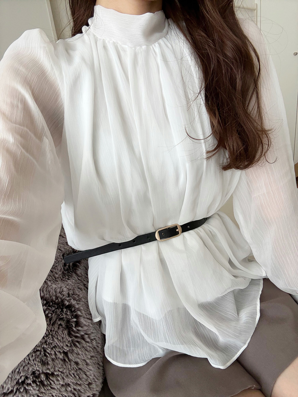 ベルト付バックリボンシフォンブラウス | 詳細画像2