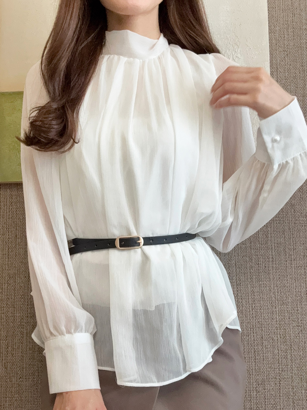 ベルト付バックリボンシフォンブラウス | 詳細画像4