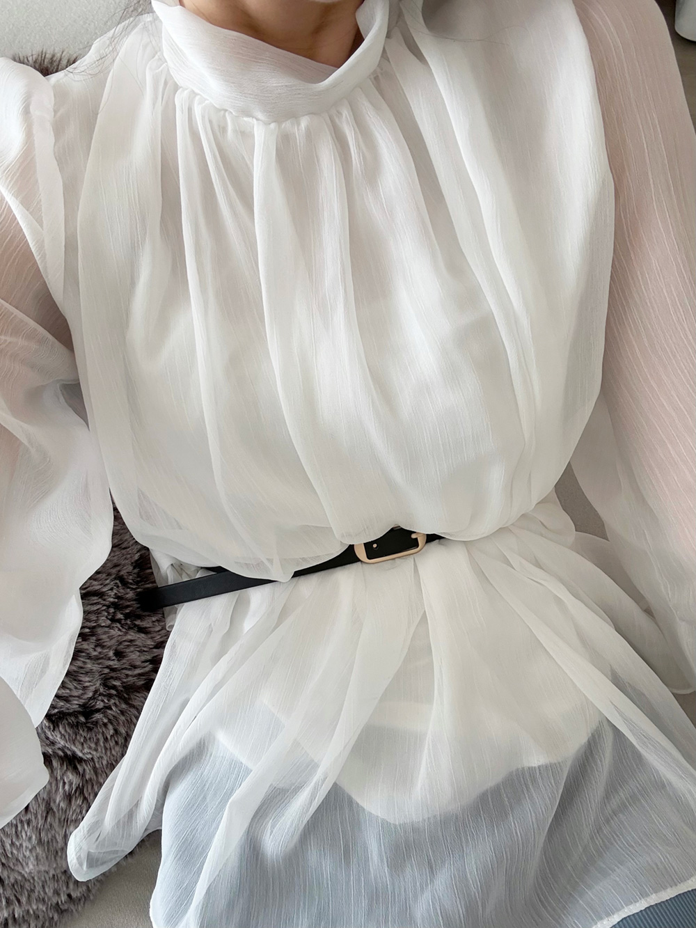 ベルト付バックリボンシフォンブラウス | 詳細画像6