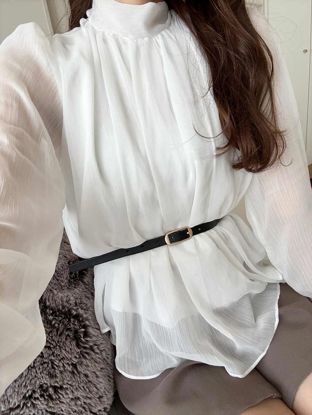 ベルト付バックリボンシフォンブラウス | 詳細画像12