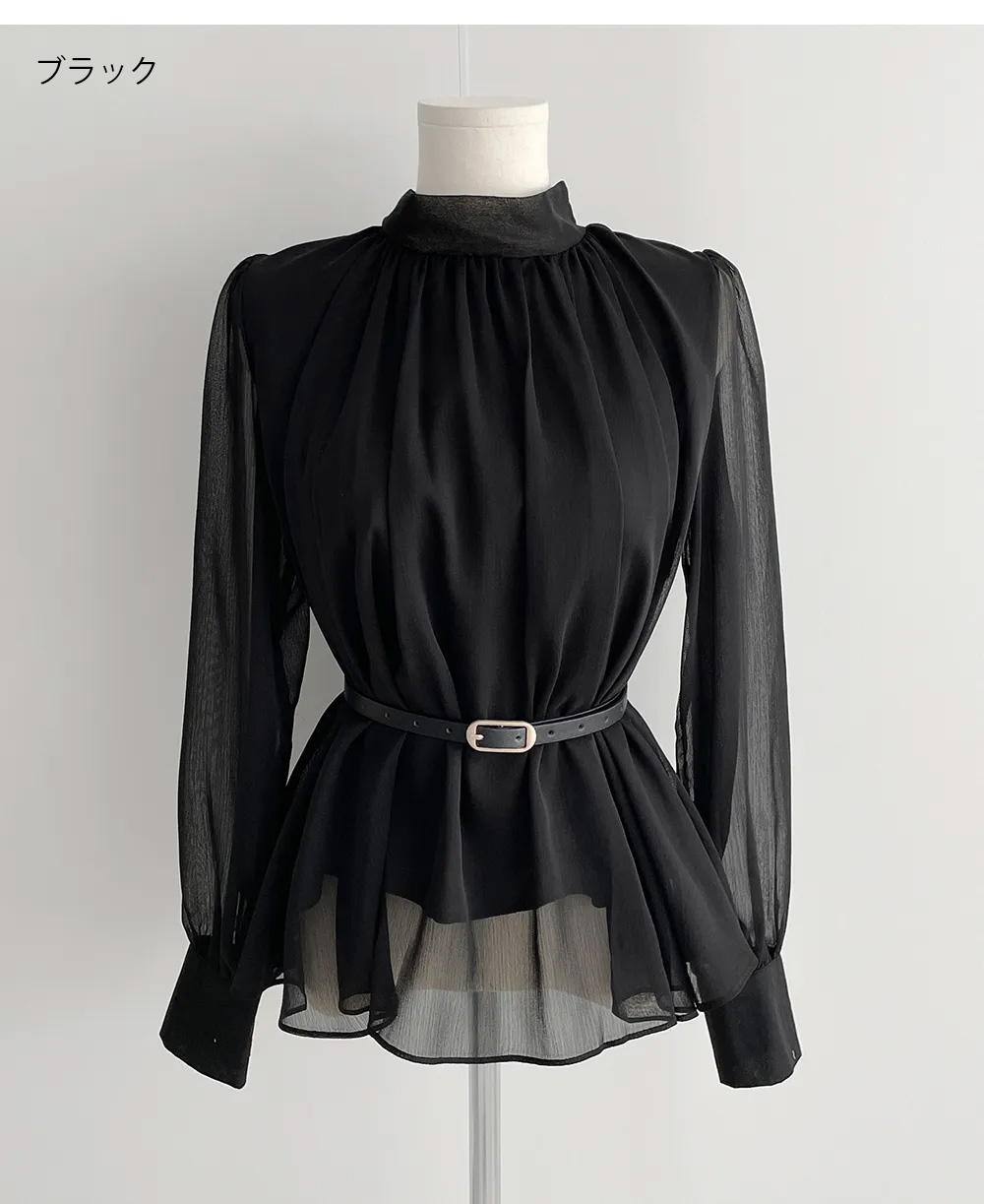 ベルト付バックリボンシフォンブラウス | 詳細画像13
