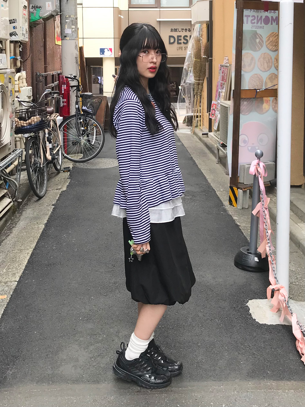 ボーダーフリルレイヤードTシャツ | レディースファッション通販 - DHOLIC