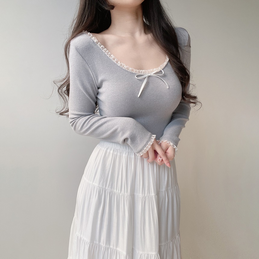 レースリボンネックTシャツ | mirangmirang | 詳細画像19