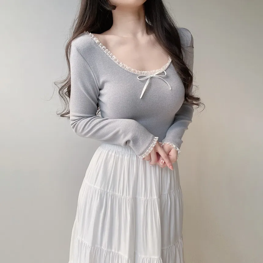 レースリボンネックTシャツ | mirangmirang | 詳細画像18