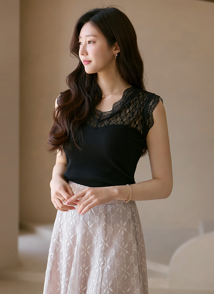 レースドッキングニットノースリーブ | レディースファッション通販