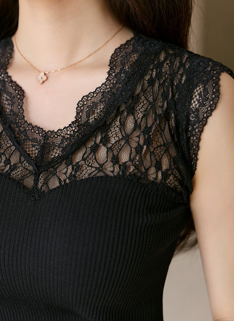 レースドッキングニットノースリーブ | レディースファッション通販
