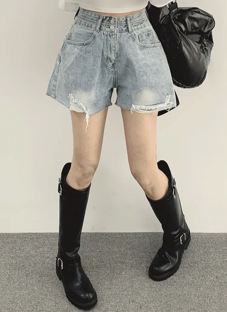 2ボタンダメージショートデニムパンツ | withhuilin | 詳細画像1