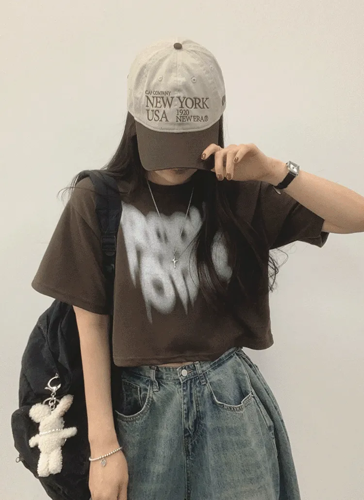 ボカシプリントクロップド半袖Tシャツ | withhuilin | 詳細画像1