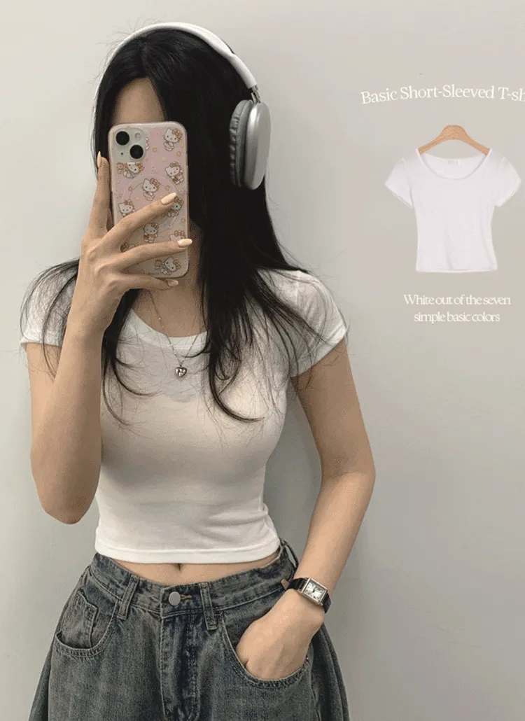 Uネックスリム半袖Tシャツ | withhuilin | 詳細画像1