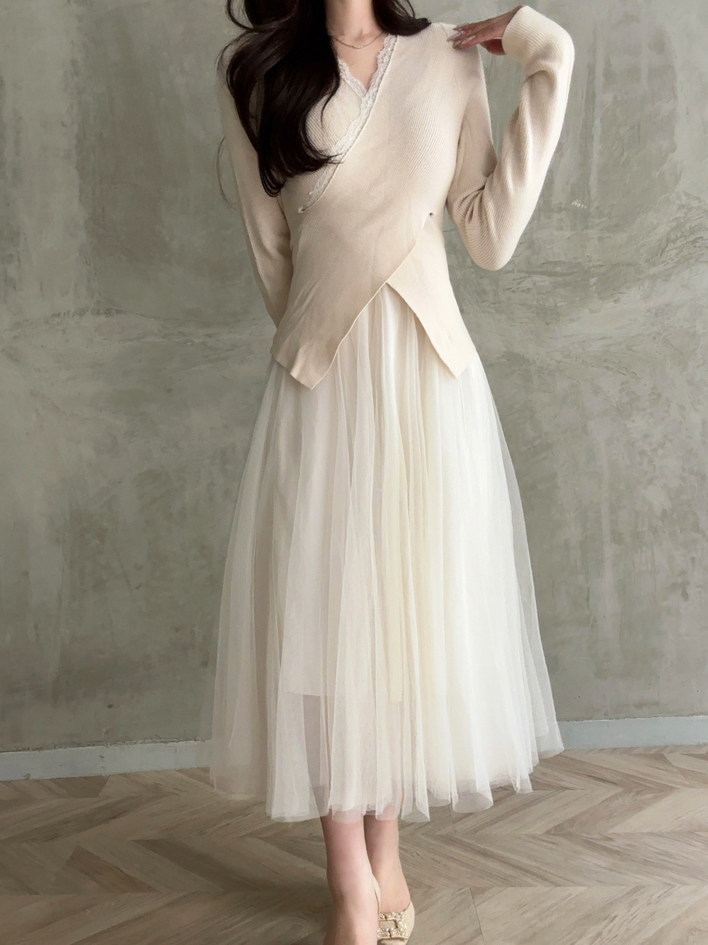 ウエストゴムチュールフレアスカート | 詳細画像2