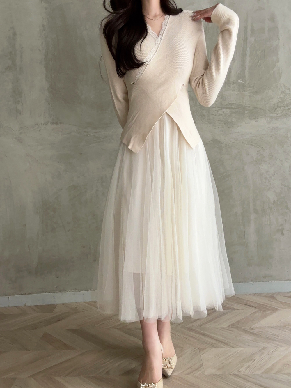 ウエストゴムチュールフレアスカート | 詳細画像5