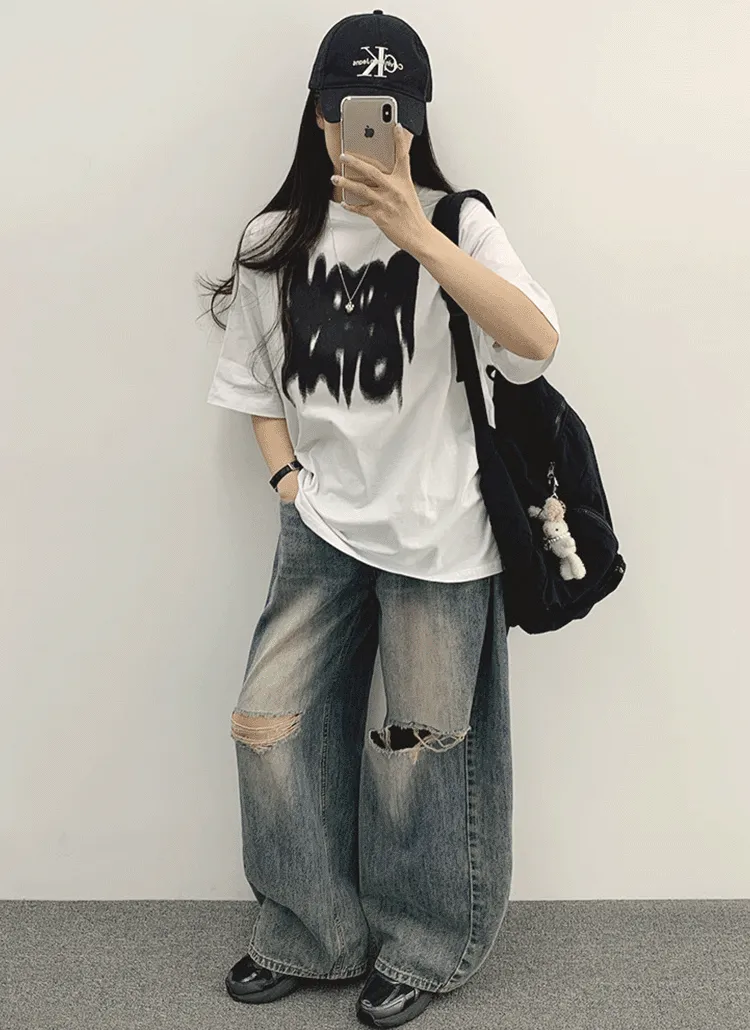 ユニークスプレープリント半袖Tシャツ | withhuilin | 詳細画像1
