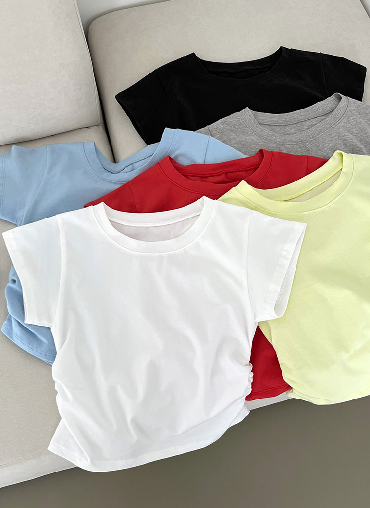 シャーリングクロップド半袖Tシャツ | レディースファッション通販