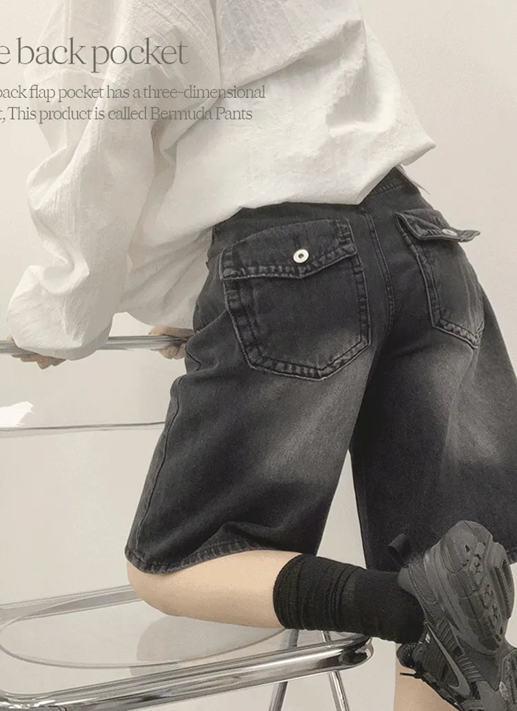 ヒップポケットウォッシュドハーフデニムパンツ | withhuilin | 詳細画像1