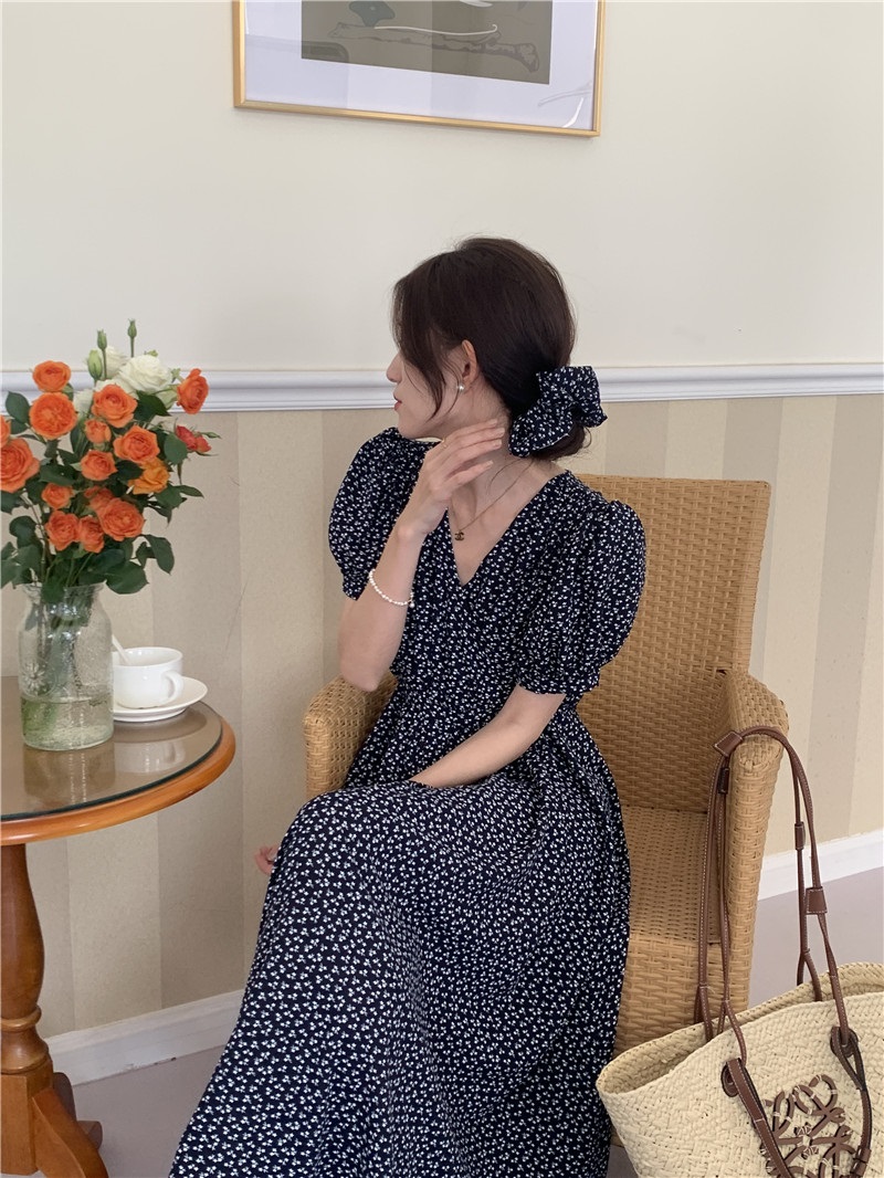 シュシュ付小花柄カシュクールパフ半袖ワンピース | 詳細画像13