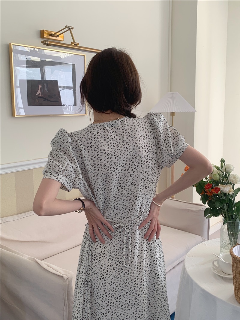 シュシュ付小花柄カシュクールパフ半袖ワンピース | 詳細画像18
