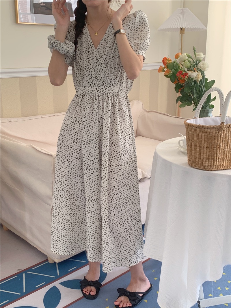 シュシュ付小花柄カシュクールパフ半袖ワンピース | 詳細画像19