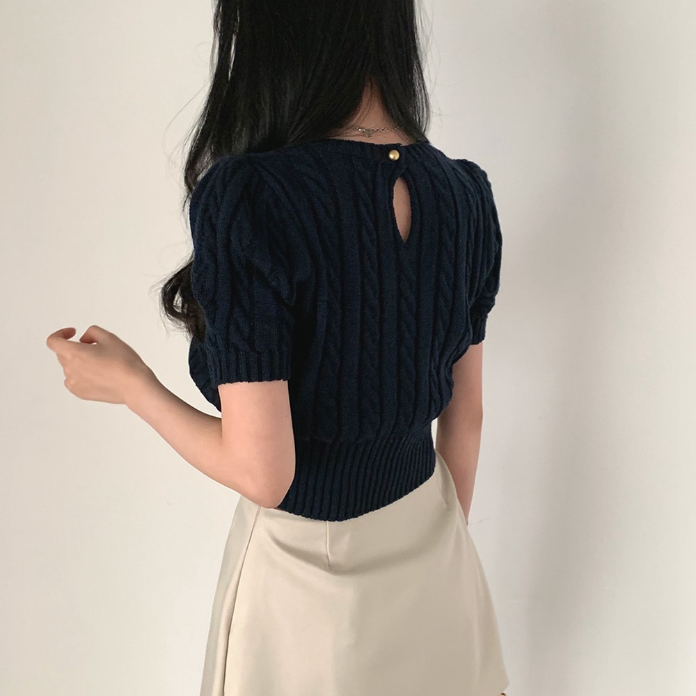 バックボタンパフ半袖クロップドケーブルニット | 詳細画像13
