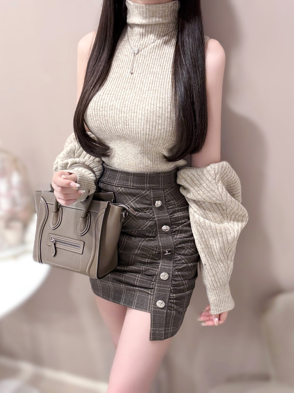 シャーリングボタンチェックミニスカート | 詳細画像4