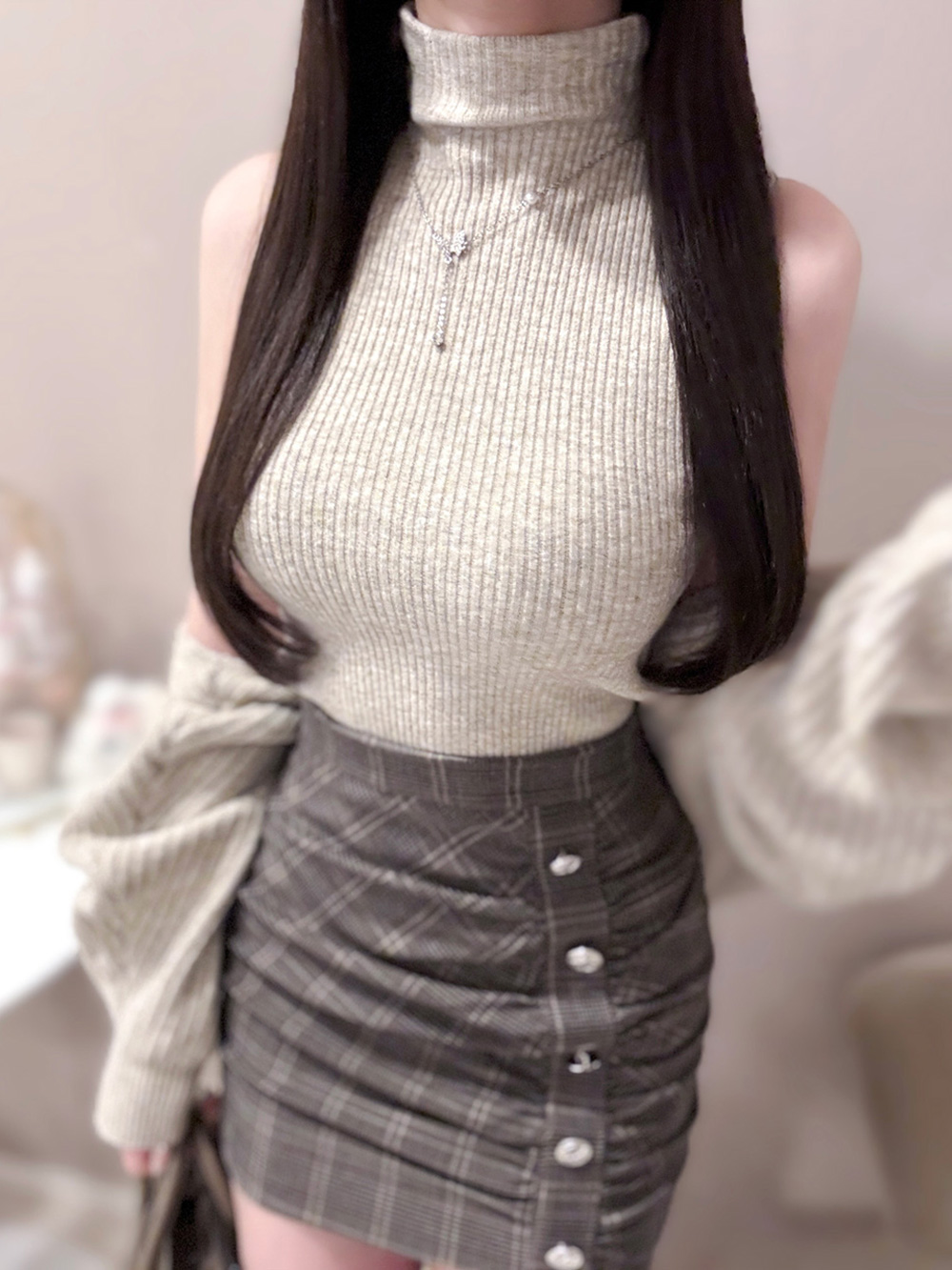 シャーリングボタンチェックミニスカート | 詳細画像12