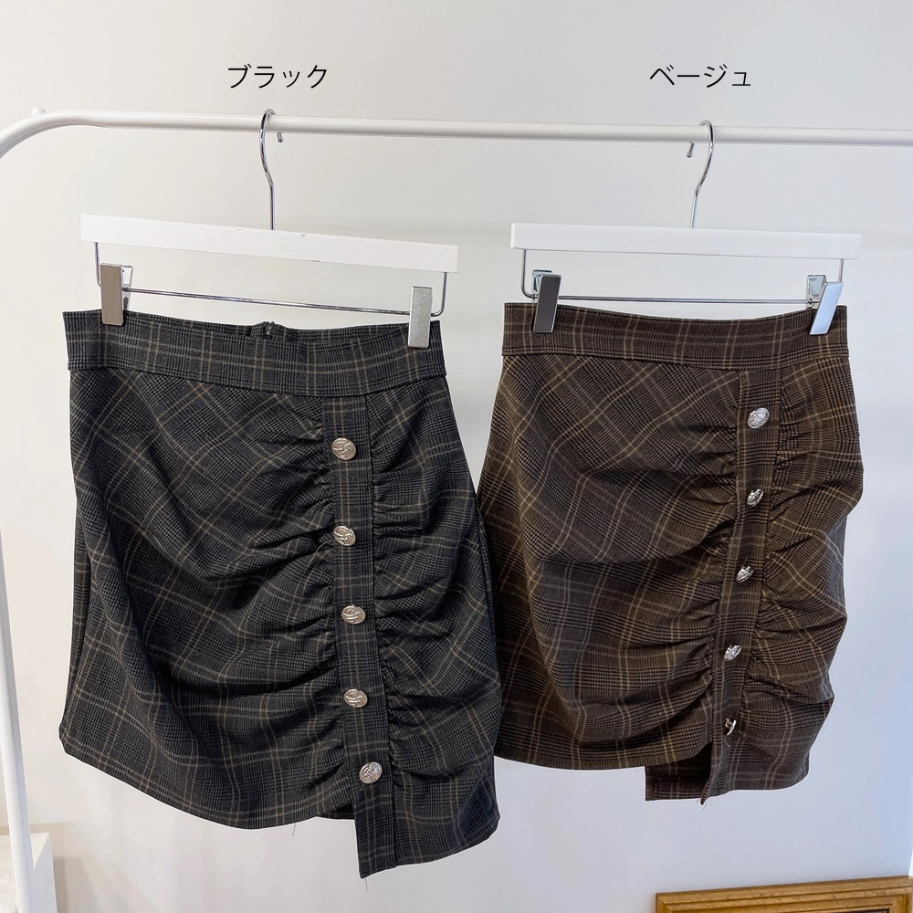 シャーリングボタンチェックミニスカート | 詳細画像14