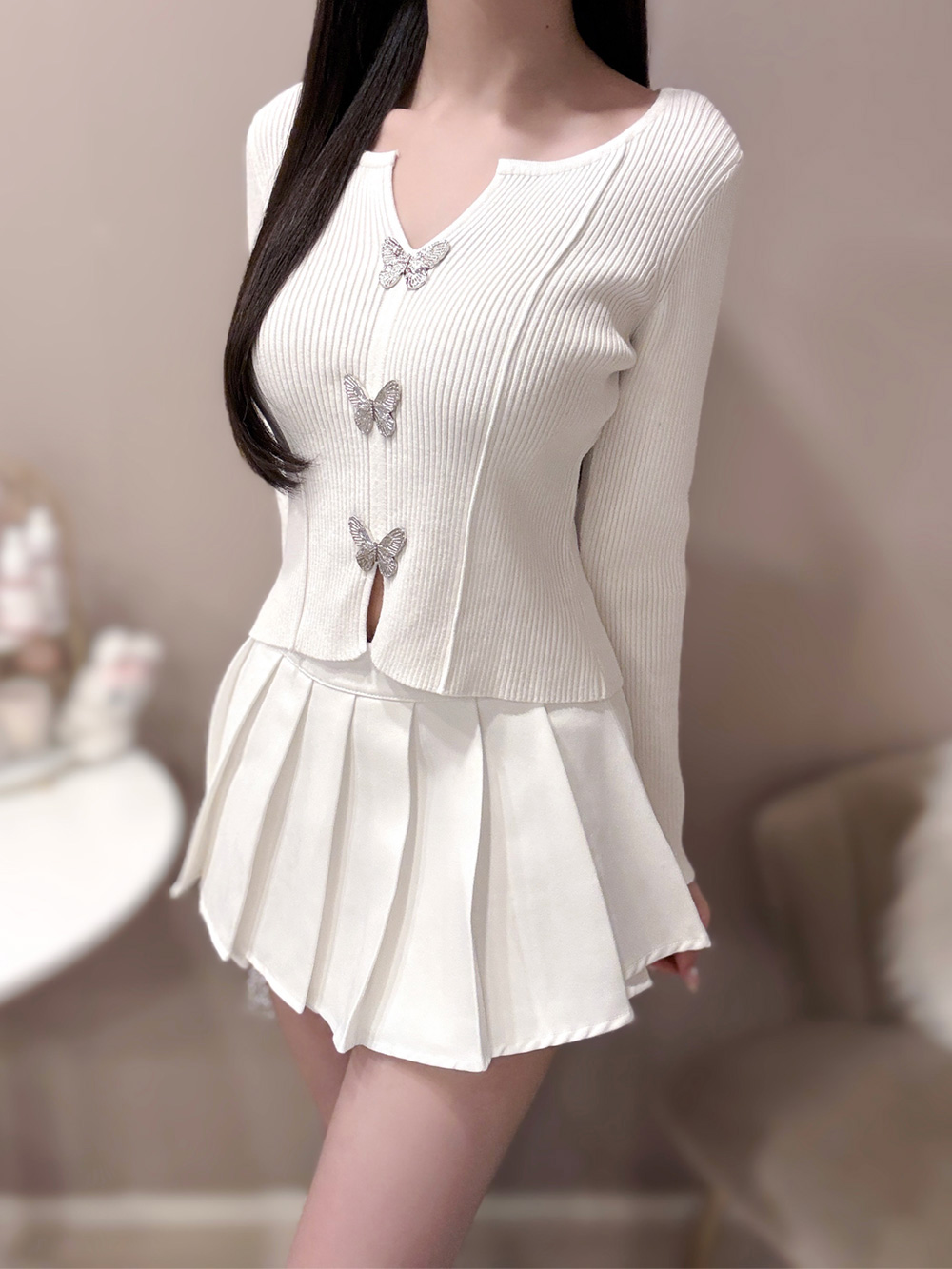 Sporty & Rich プリーツスカート アイボリー 20258365_50337055_1000.jpg