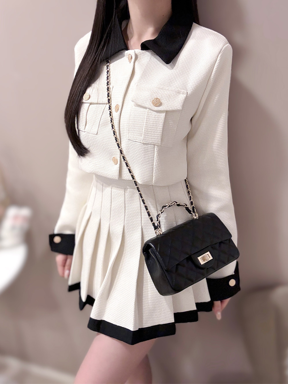 配色カラーツイードジャケット&パンツ裏地プリーツスカートSET | 詳細画像2