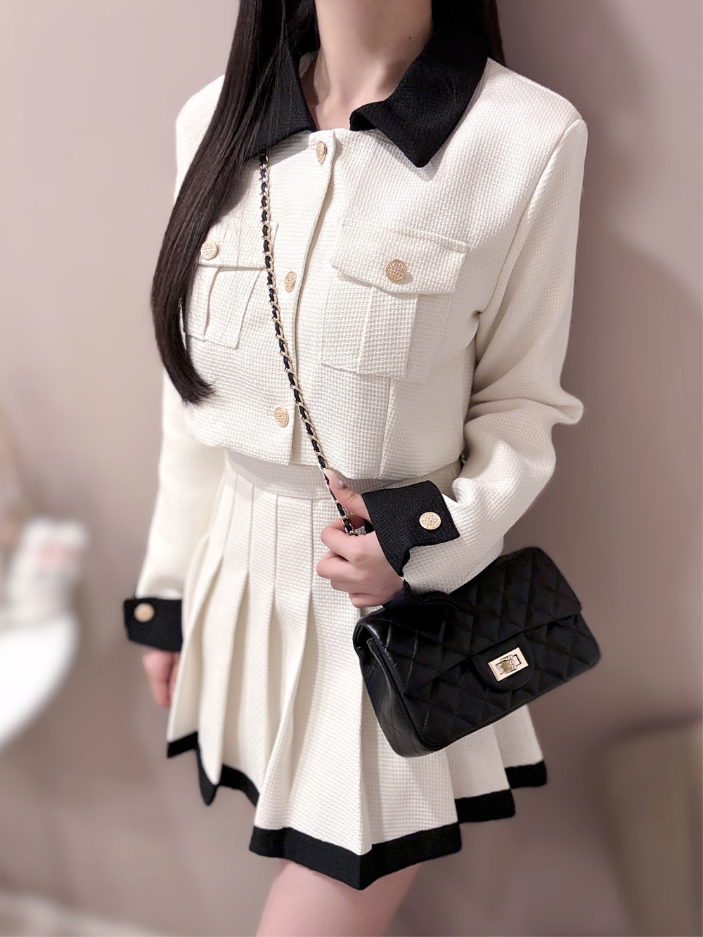 配色カラーツイードジャケット&パンツ裏地プリーツスカートSET | 詳細画像4