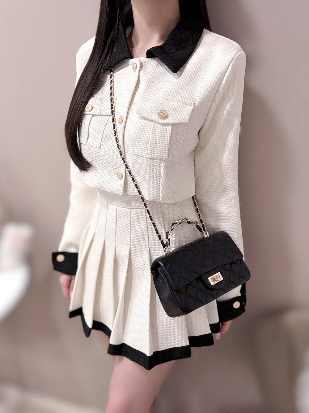 配色カラーツイードジャケット&パンツ裏地プリーツスカートSET | 詳細画像6