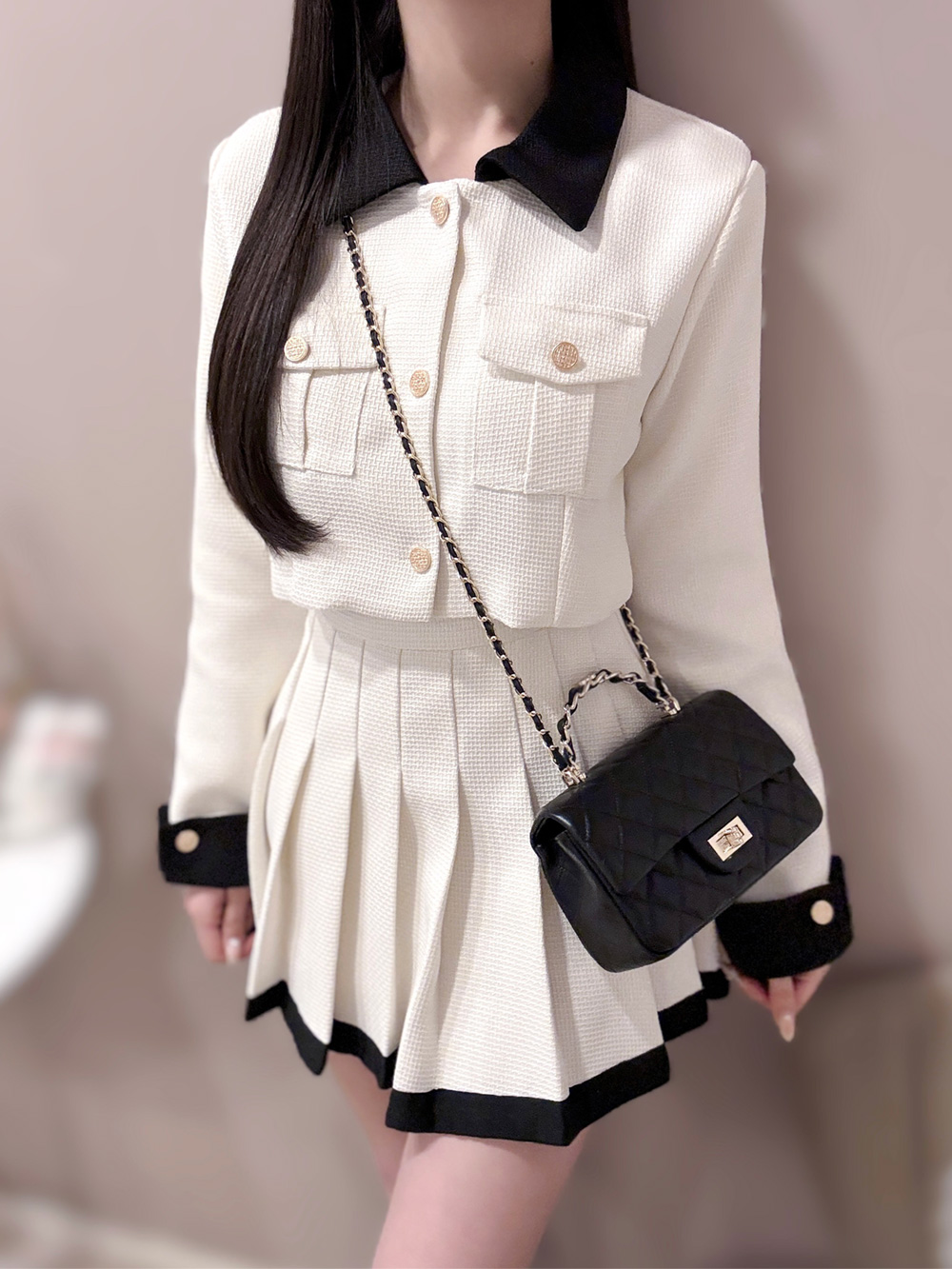 配色カラーツイードジャケット&パンツ裏地プリーツスカートSET | 詳細画像7