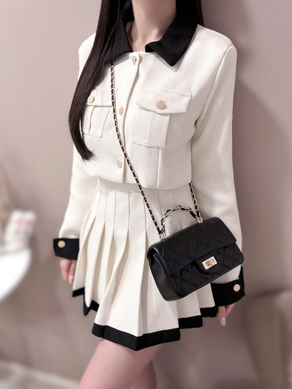 配色カラーツイードジャケット&パンツ裏地プリーツスカートSET | 詳細画像9