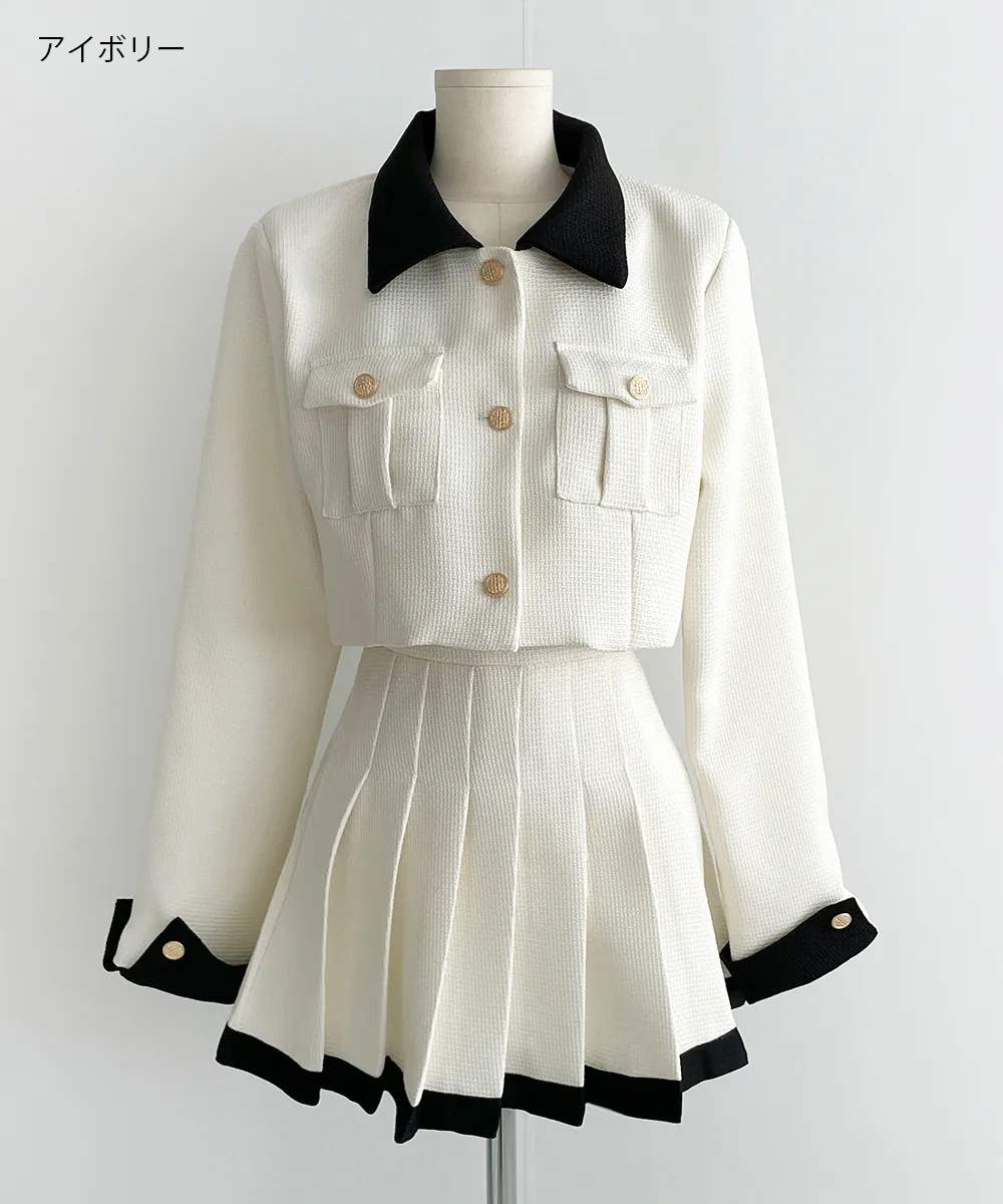 配色カラーツイードジャケット&パンツ裏地プリーツスカートSET | 詳細画像13