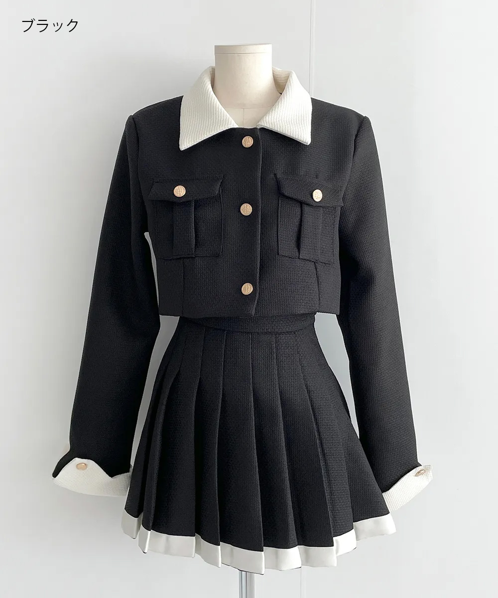 配色カラーツイードジャケット&パンツ裏地プリーツスカートSET | 詳細画像14