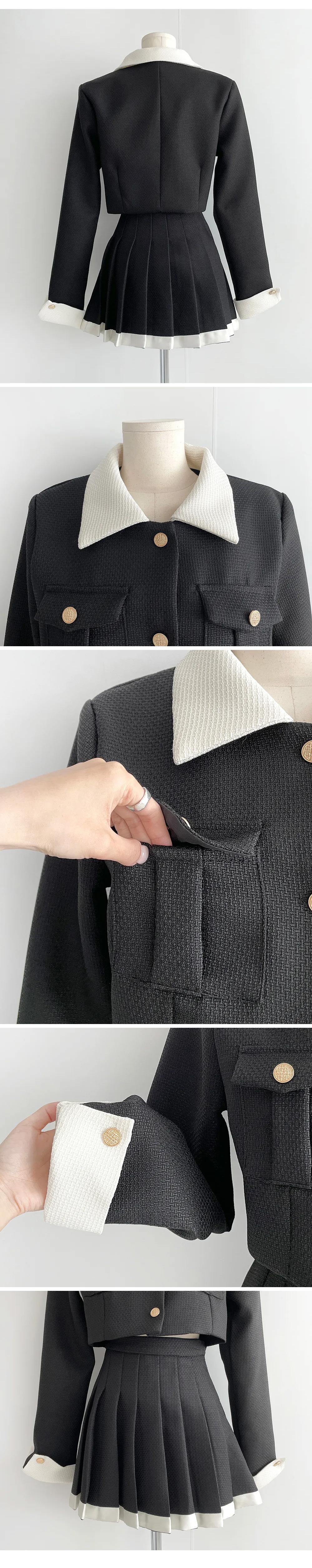 配色カラーツイードジャケット&パンツ裏地プリーツスカートSET | 詳細画像15