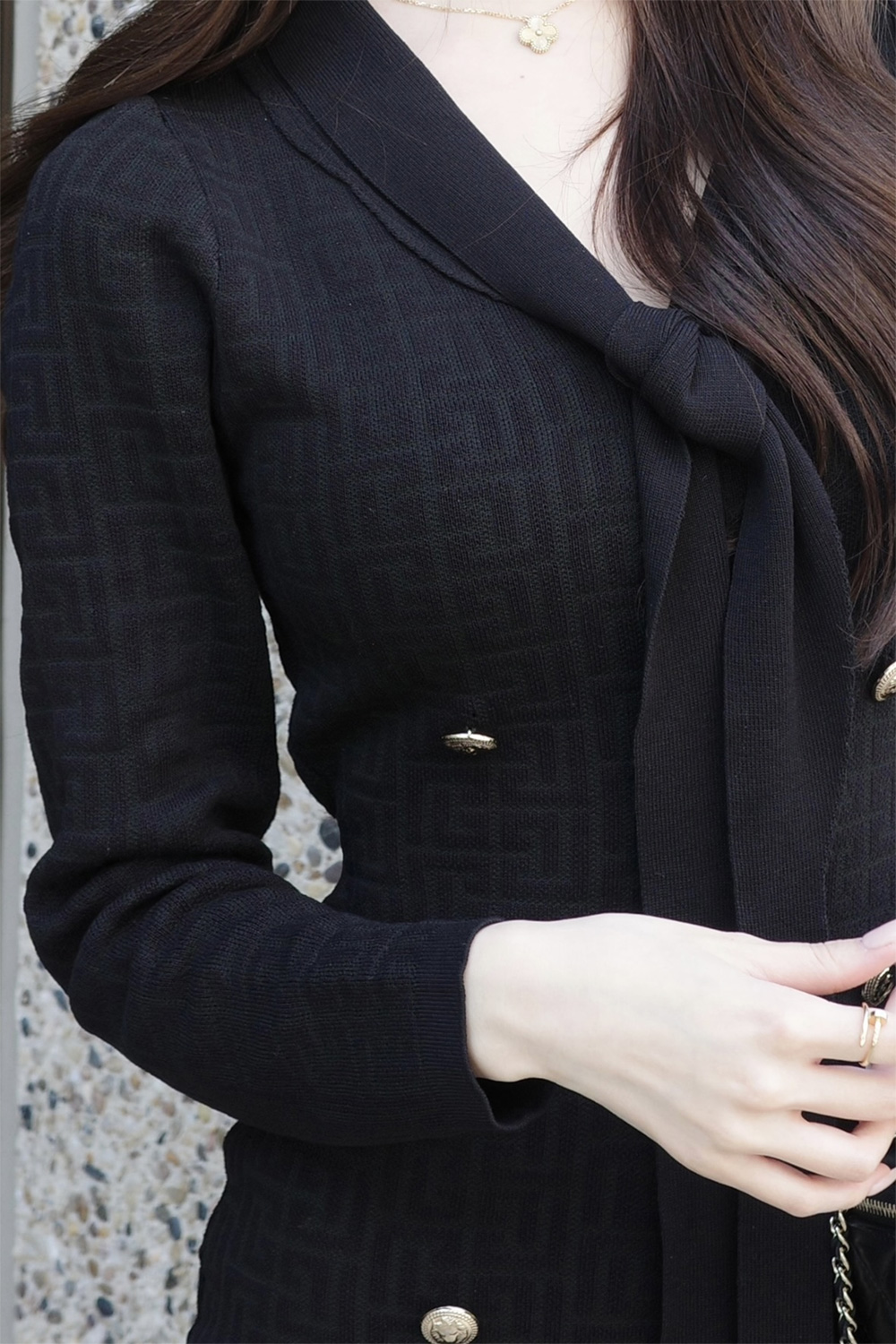 ボウタイダブルボタンニットミニワンピース | 詳細画像9