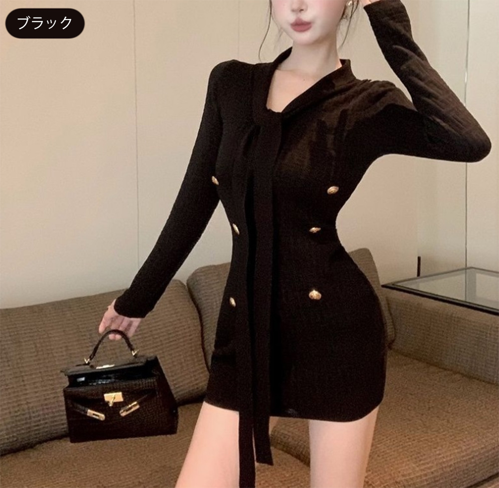 ボウタイダブルボタンニットミニワンピース | 詳細画像15