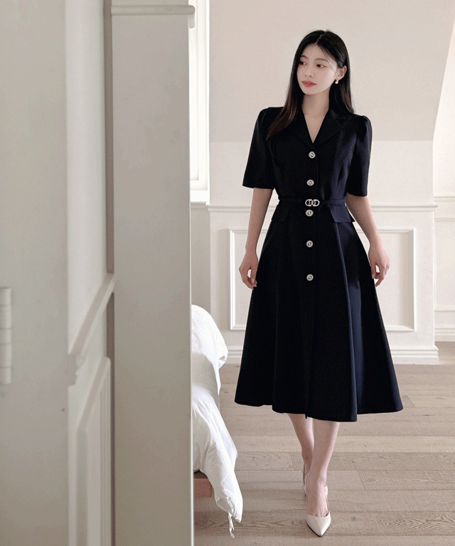 美品★PRADA★ウール★ベルト付★フレアー★ワンピース ベルト付シルバーボタンツイードフレアワンピース | レディース