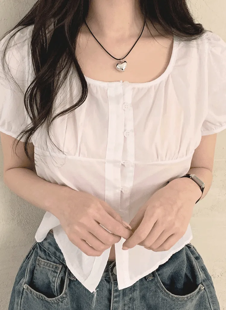 ギャザーパフ半袖ボタンブラウス | withhuilin | 詳細画像1