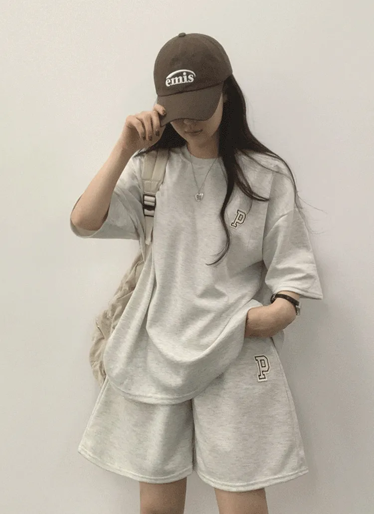 Pパッチルーズ半袖Tシャツ&ショートパンツSET | withhuilin | 詳細画像1