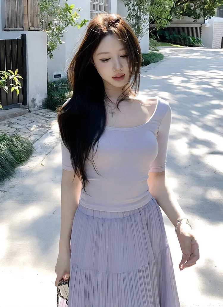 ワイドネックスリム半袖Tシャツ | 詳細画像1