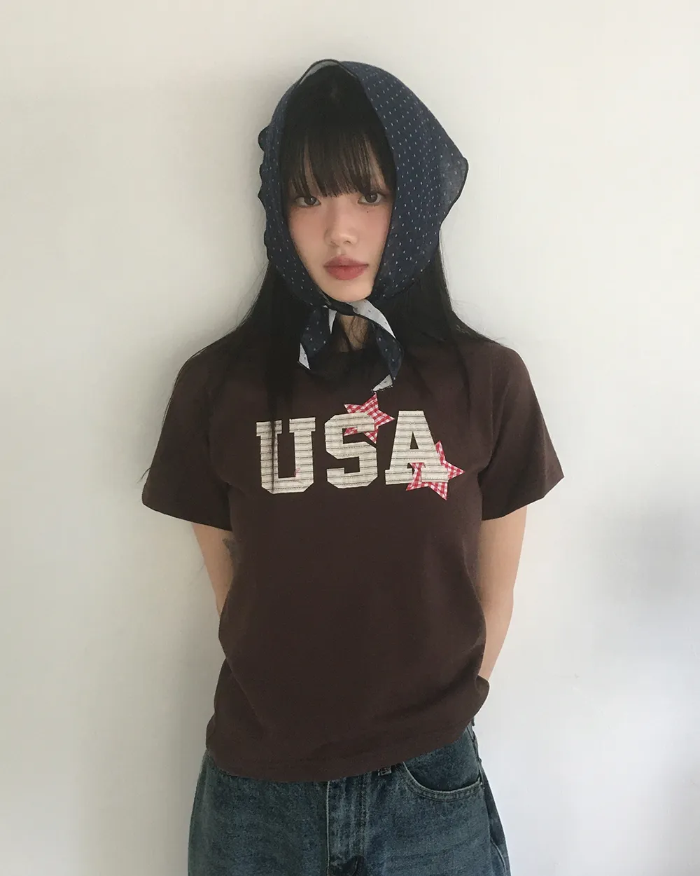 USAチェックスターパッチ半袖Tシャツ | WONDERWONDER | 詳細画像1