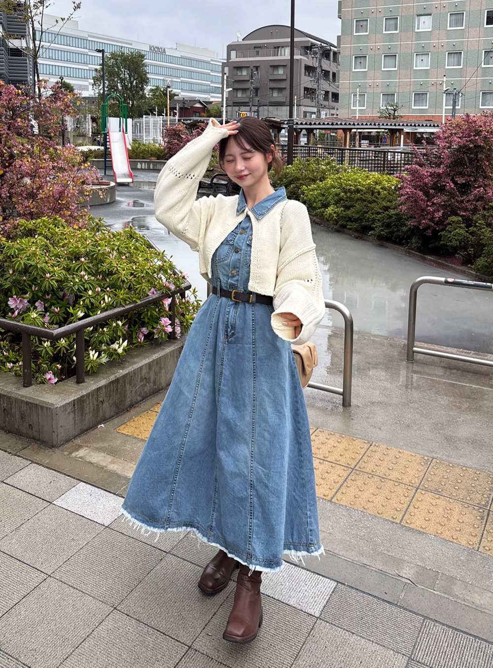 ベルト付フリンジデニムシャツワンピース | 詳細画像3